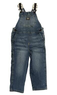 Osh Gosh Bgosh Overalls 4T Blue Denim Striped Straps Red 4 Toddler Medium Wash